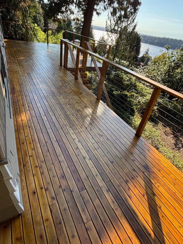 Freshly refurbished timber deck overlooking the water